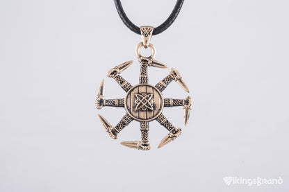 Vikings Kolovrat Pendant with Pagan Ornament Bronze Slavic Jewelry
