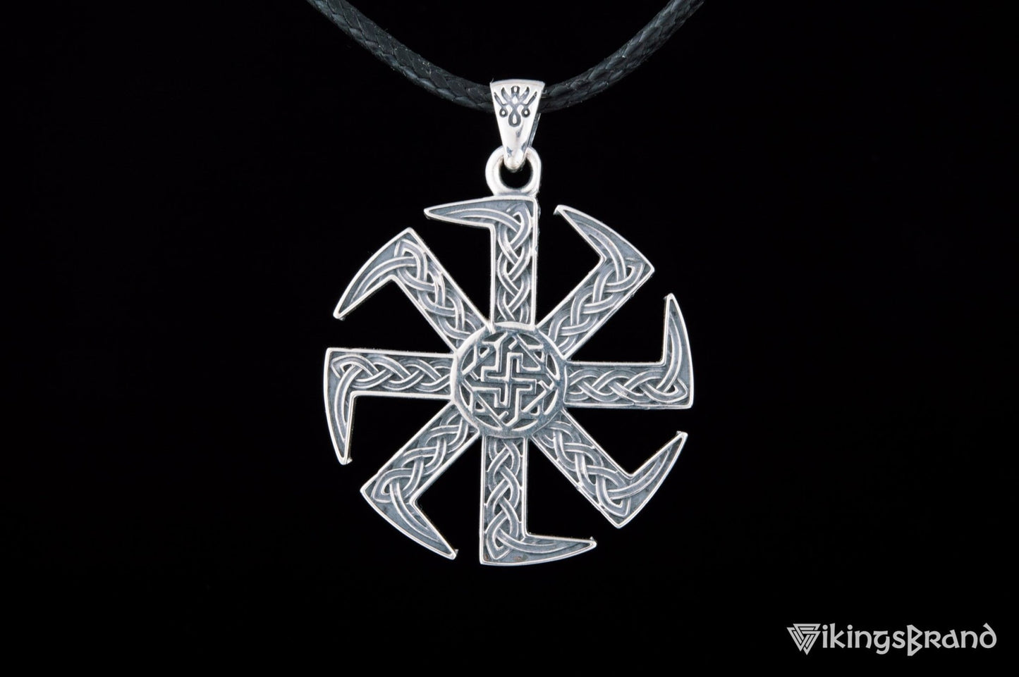 Vikings Kolovrat Pendant with Valkyrie Symbol Sterling Silver Slavic Jewelry