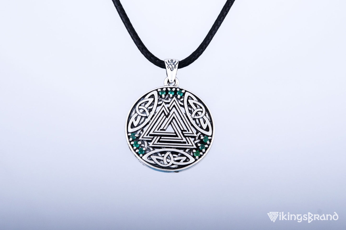 Vikings Norse Pendant with Valknut Symbol and Cubic Zirconia Sterling Silver Handmade Jewelry
