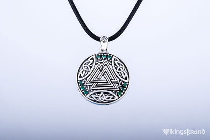 Vikings Norse Pendant with Valknut Symbol and Cubic Zirconia Sterling Silver Handmade Jewelry