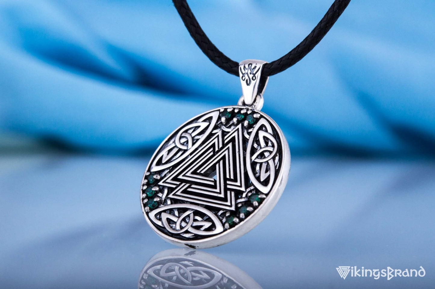 Vikings Norse Pendant with Valknut Symbol and Cubic Zirconia Sterling Silver Handmade Jewelry