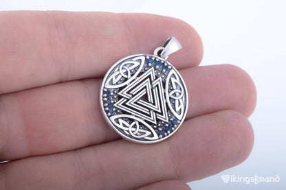 Vikings Norse Pendant with Valknut Symbol and Cubic Zirconia Sterling Silver Handmade Jewelry