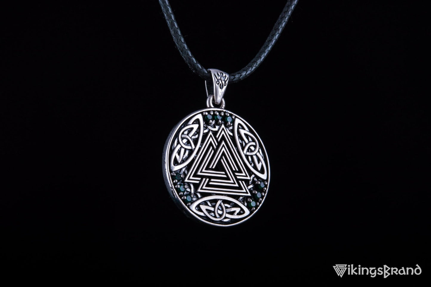 Vikings Norse Pendant with Valknut Symbol and Cubic Zirconia Sterling Silver Handmade Jewelry