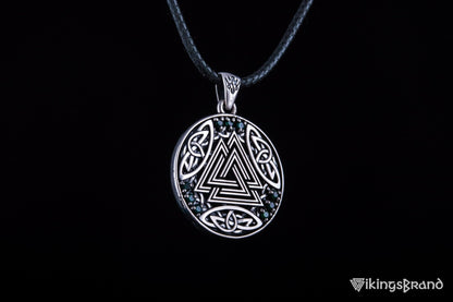 Vikings Norse Pendant with Valknut Symbol and Cubic Zirconia Sterling Silver Handmade Jewelry