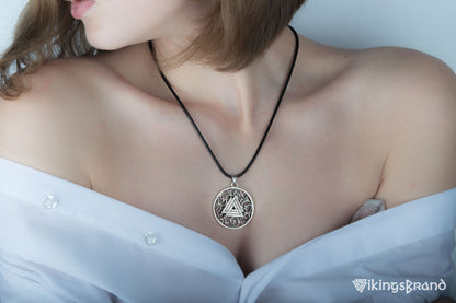 Vikings Norse Pendant with Valknut Symbol Sterling Silver Handmade Jewelry