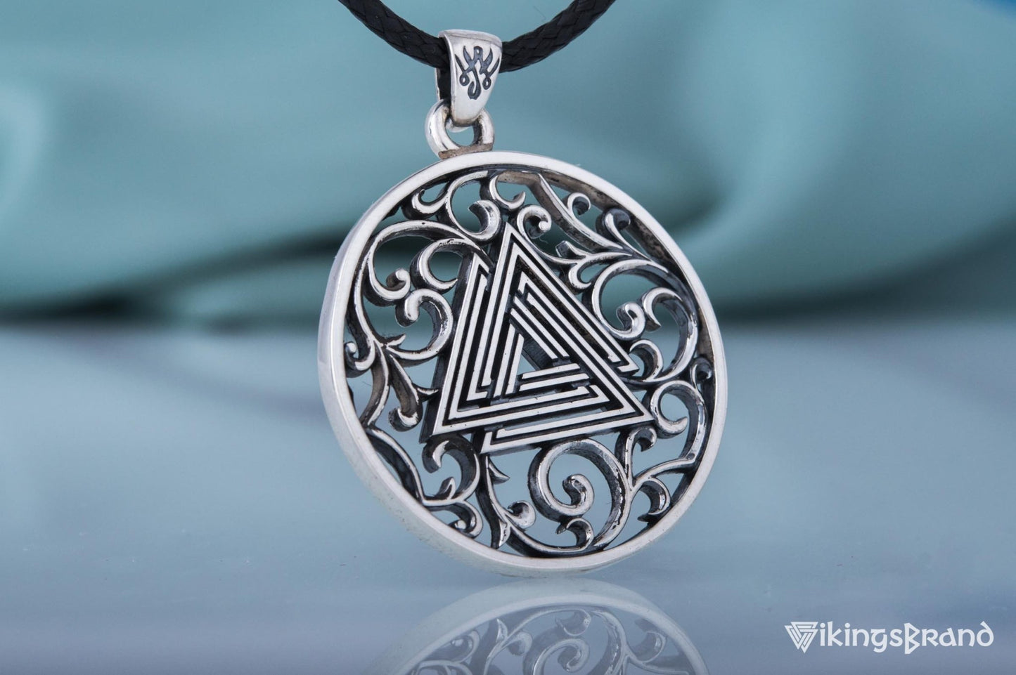 Vikings Norse Pendant with Valknut Symbol Sterling Silver Handmade Jewelry