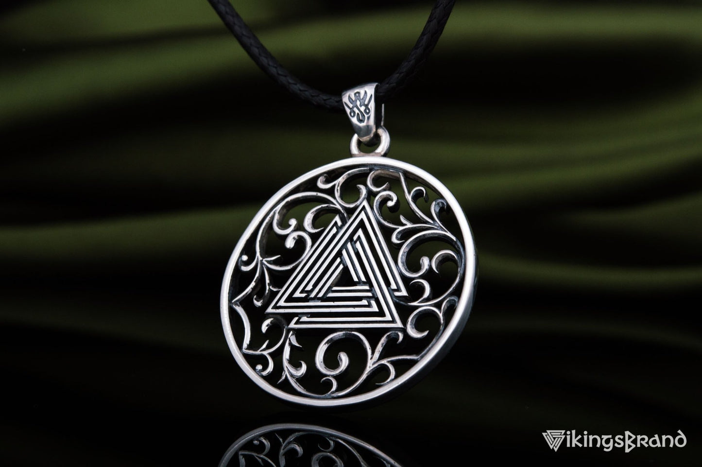 Vikings Norse Pendant with Valknut Symbol Sterling Silver Handmade Jewelry