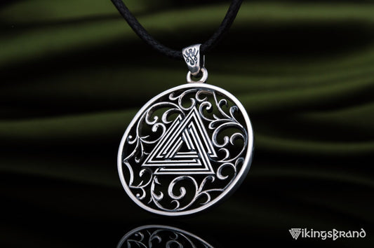 Vikings Norse Pendant with Valknut Symbol Sterling Silver Handmade Jewelry