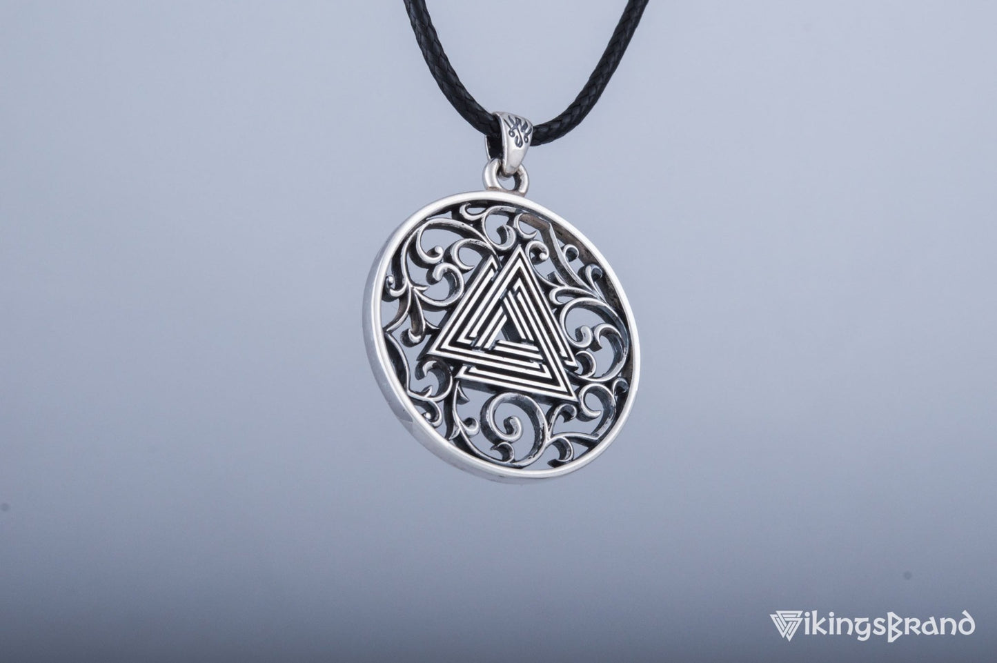 Vikings Norse Pendant with Valknut Symbol Sterling Silver Handmade Jewelry