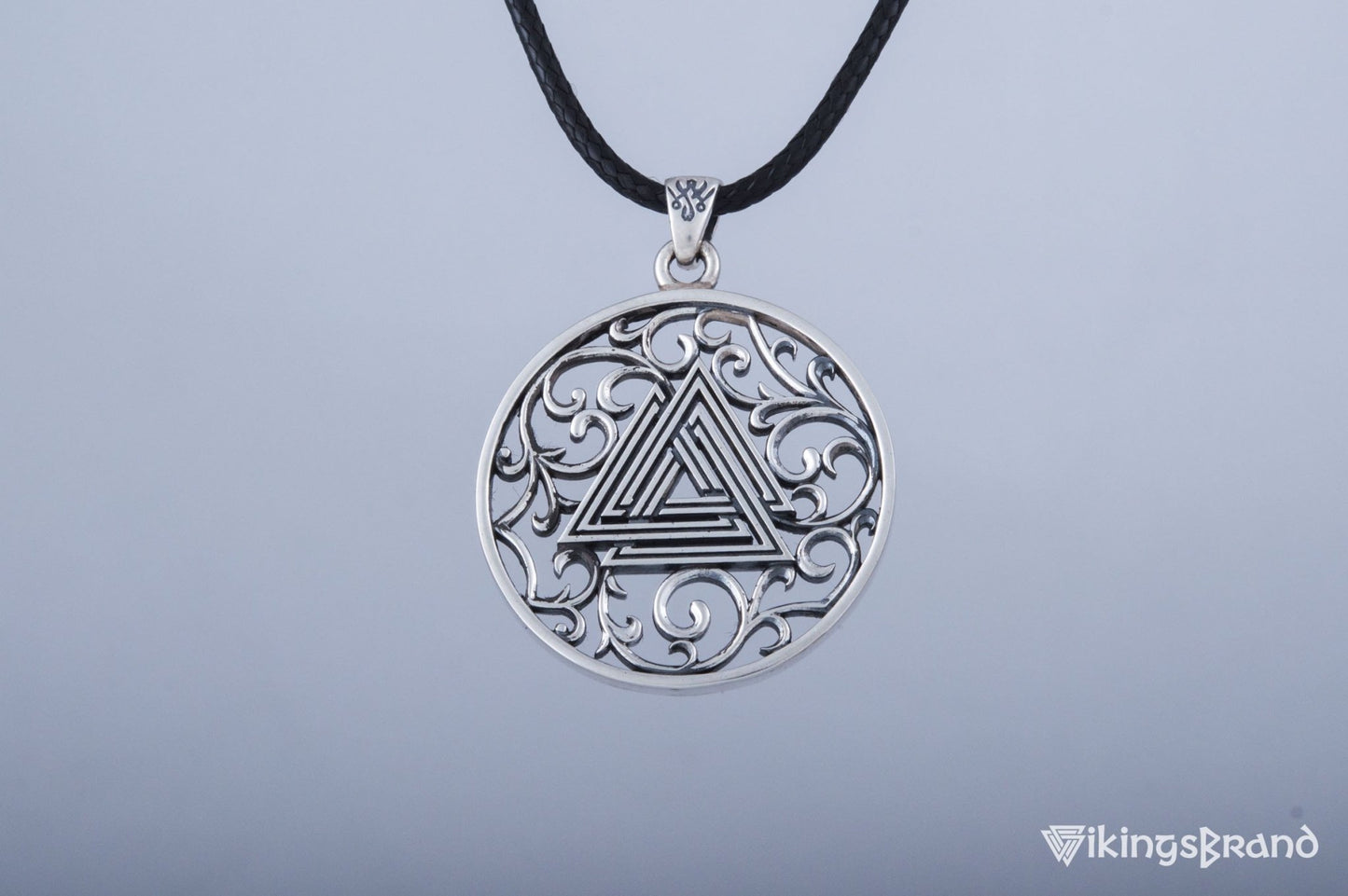 Vikings Norse Pendant with Valknut Symbol Sterling Silver Handmade Jewelry