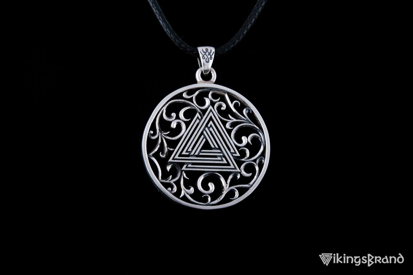 Vikings Norse Pendant with Valknut Symbol Sterling Silver Handmade Jewelry