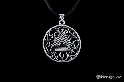 Vikings Norse Pendant with Valknut Symbol Sterling Silver Handmade Jewelry