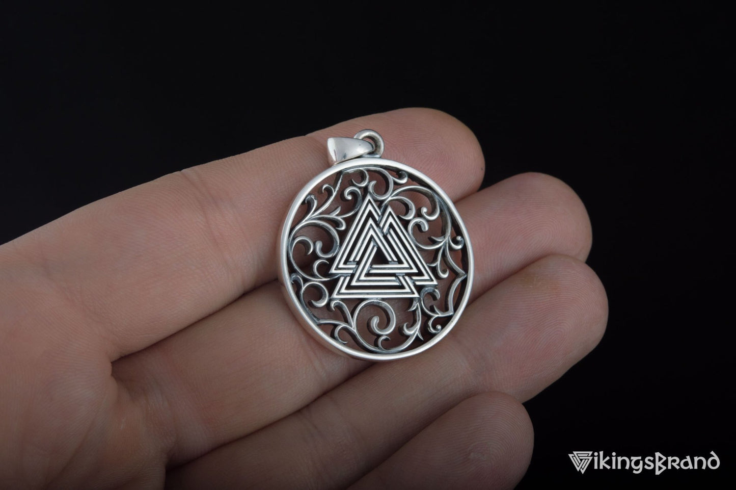 Vikings Norse Pendant with Valknut Symbol Sterling Silver Handmade Jewelry