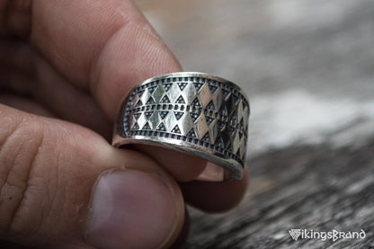 Vikings Norse Ring with Ornament Sterling Silver Viking Jewelry