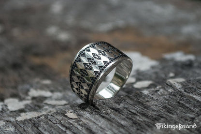 Vikings Norse Ring with Ornament Sterling Silver Viking Jewelry