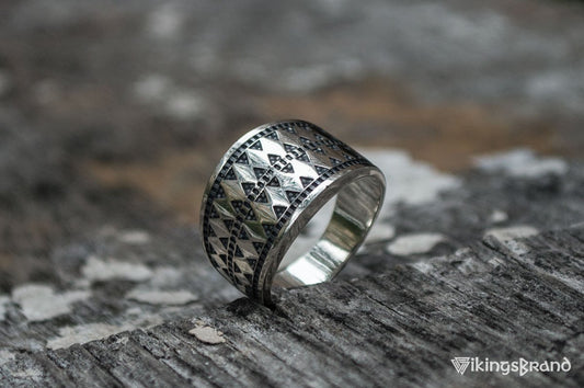 Vikings Norse Ring with Ornament Sterling Silver Viking Jewelry