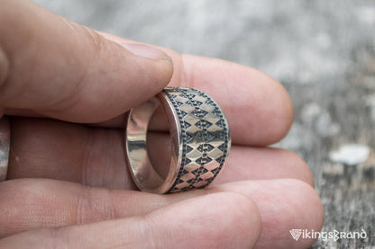 Vikings Norse Ring with Ornament Sterling Silver Viking Jewelry