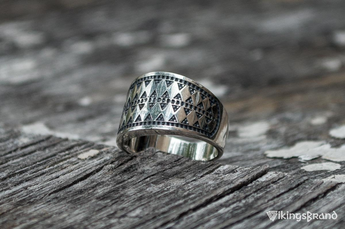 Vikings Norse Ring with Ornament Sterling Silver Viking Jewelry
