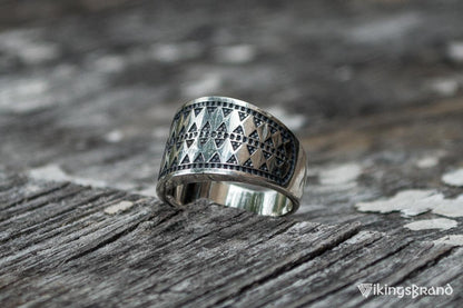 Vikings Norse Ring with Ornament Sterling Silver Viking Jewelry
