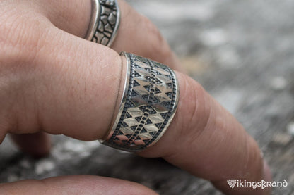 Vikings Norse Ring with Ornament Sterling Silver Viking Jewelry