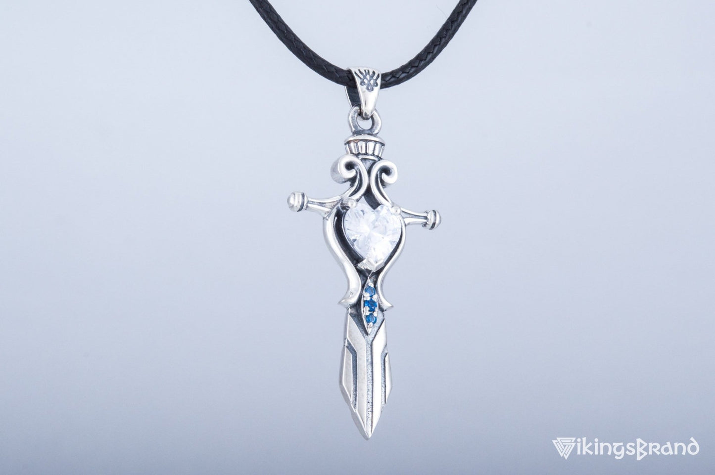 Vikings Norse Sword with Red Cubic Zirconia Pendant Sterling Silver Handmade Jewelry