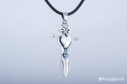 Vikings Norse Sword with Red Cubic Zirconia Pendant Sterling Silver Handmade Jewelry