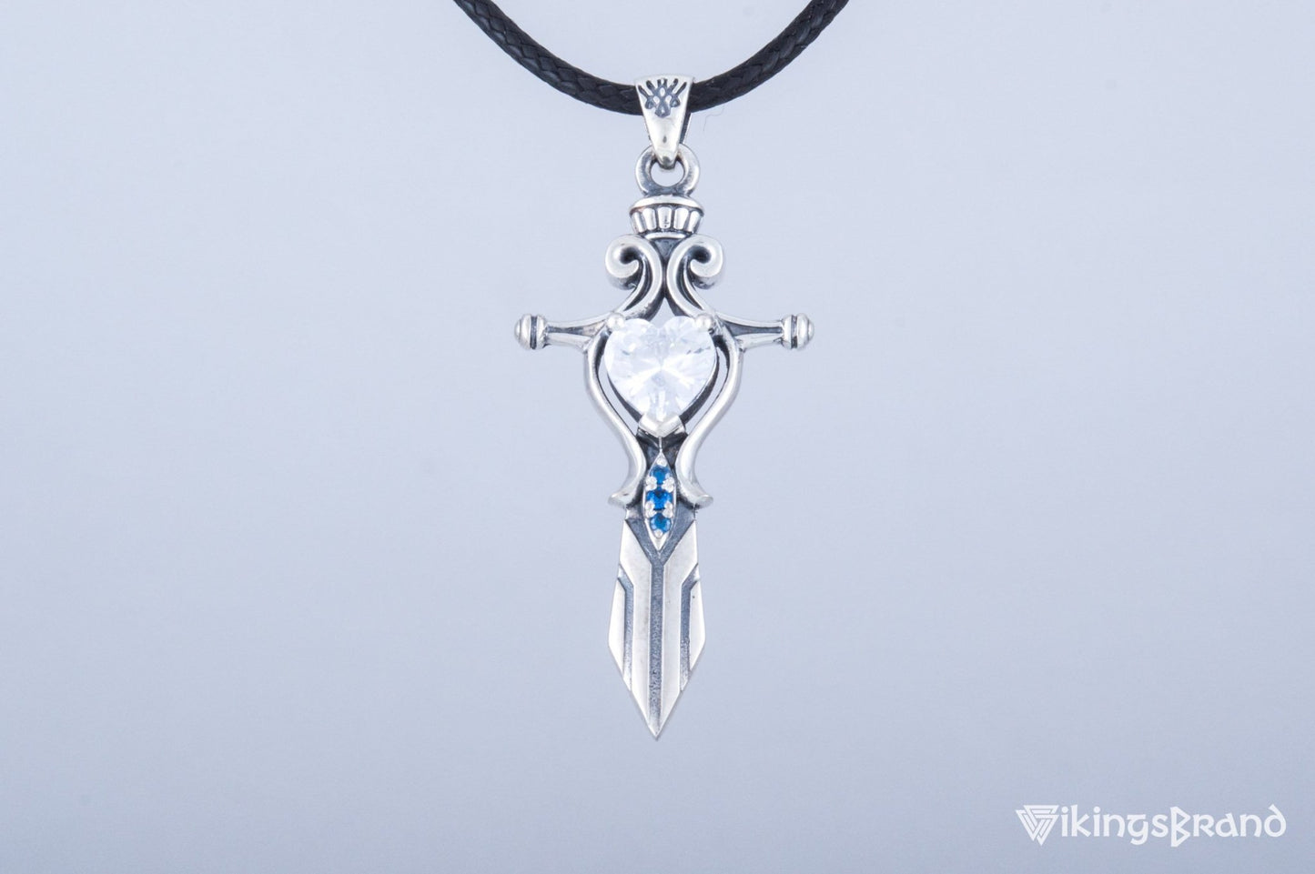 Vikings Norse Sword with Red Cubic Zirconia Pendant Sterling Silver Handmade Jewelry