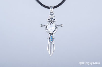Vikings Norse Sword with Red Cubic Zirconia Pendant Sterling Silver Handmade Jewelry