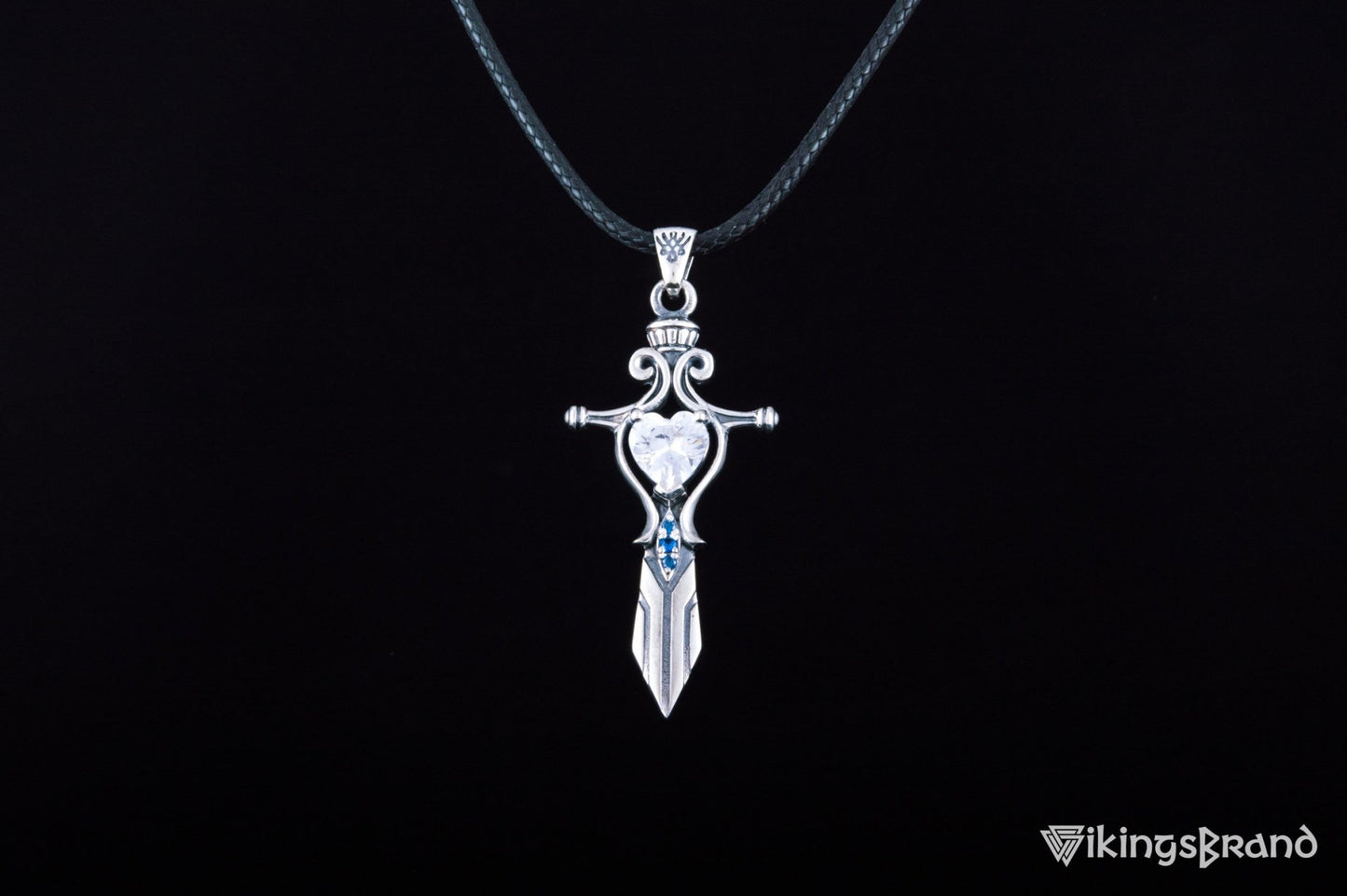 Vikings Norse Sword with Red Cubic Zirconia Pendant Sterling Silver Handmade Jewelry