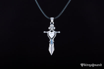 Vikings Norse Sword with Red Cubic Zirconia Pendant Sterling Silver Handmade Jewelry