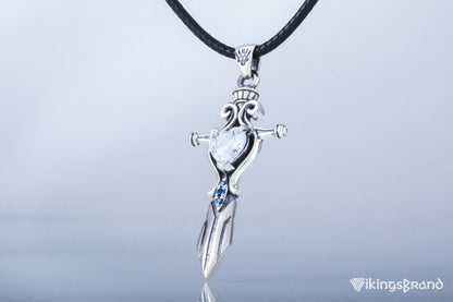 Vikings Norse Sword with Red Cubic Zirconia Pendant Sterling Silver Handmade Jewelry