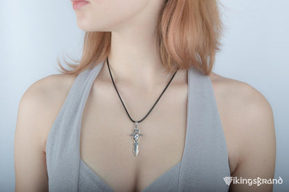 Vikings Norse Sword with Red Cubic Zirconia Pendant Sterling Silver Handmade Jewelry