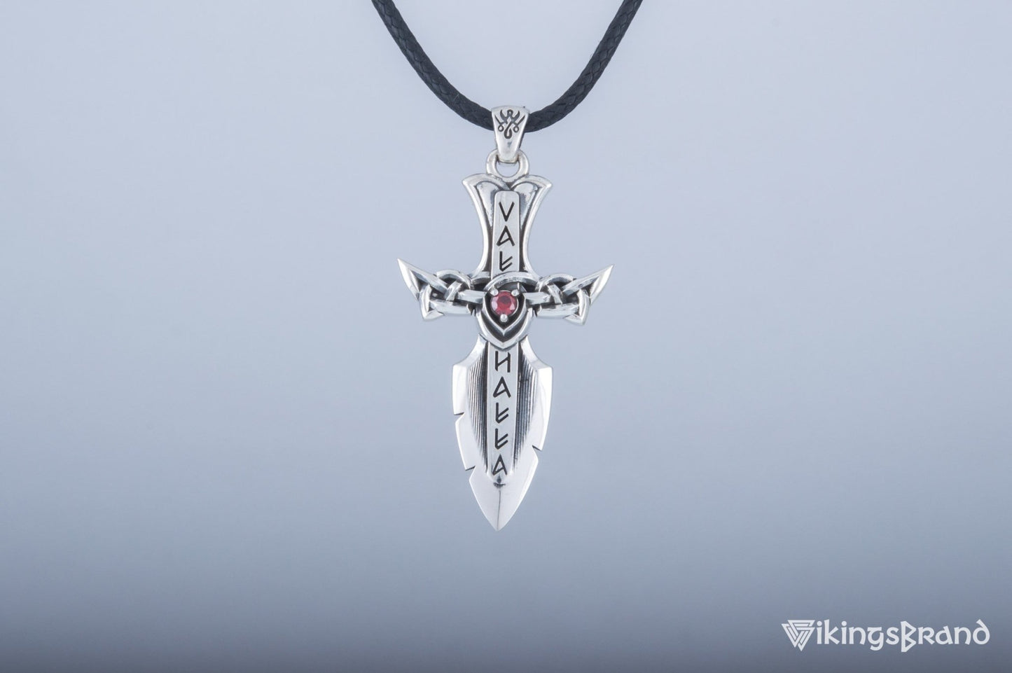 Vikings Norse Sword with Runes and Cubic Zirconia Pendant Sterling Silver Viking Jewelry