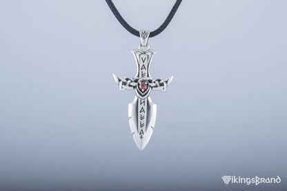 Vikings Norse Sword with Runes and Cubic Zirconia Pendant Sterling Silver Viking Jewelry