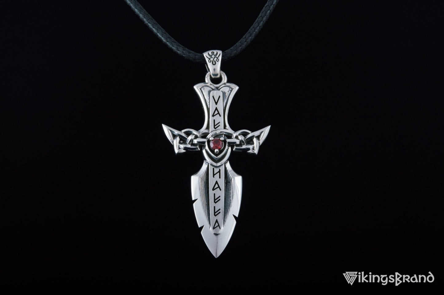 Vikings Norse Sword with Runes and Cubic Zirconia Pendant Sterling Silver Viking Jewelry