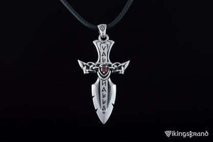 Vikings Norse Sword with Runes and Cubic Zirconia Pendant Sterling Silver Viking Jewelry
