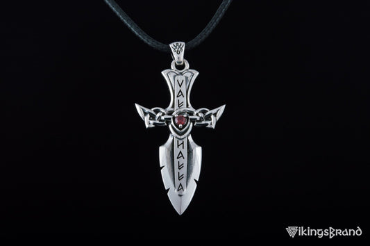 Vikings Norse Sword with Runes and Cubic Zirconia Pendant Sterling Silver Viking Jewelry