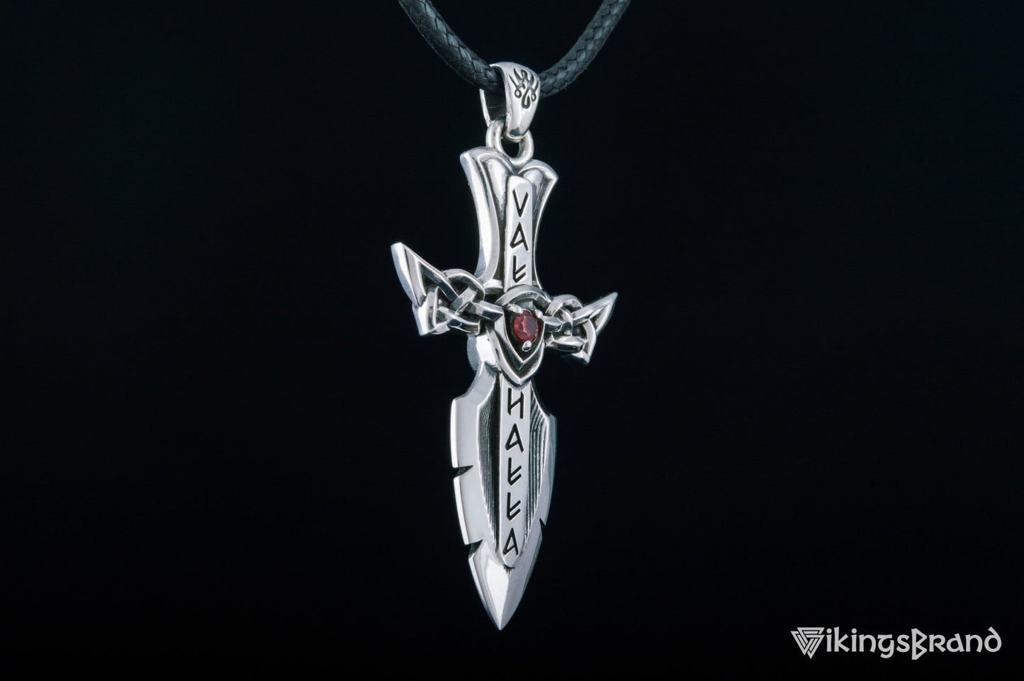 Vikings Norse Sword with Runes and Cubic Zirconia Pendant Sterling Silver Viking Jewelry