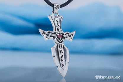 Vikings Norse Sword with Runes and Cubic Zirconia Pendant Sterling Silver Viking Jewelry