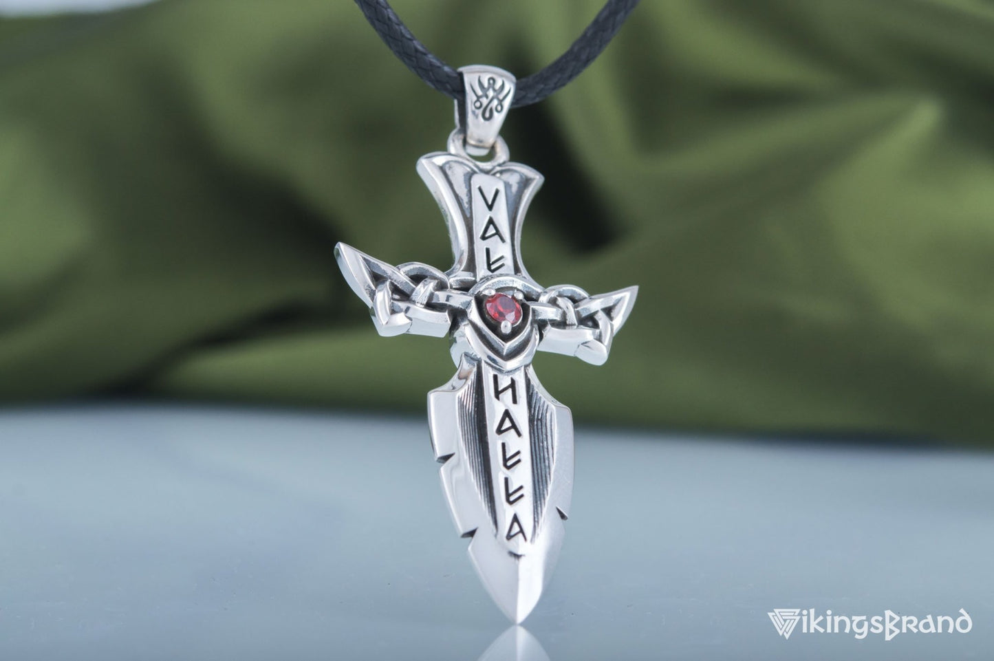 Vikings Norse Sword with Runes and Cubic Zirconia Pendant Sterling Silver Viking Jewelry