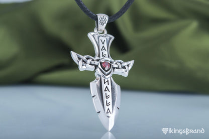 Vikings Norse Sword with Runes and Cubic Zirconia Pendant Sterling Silver Viking Jewelry