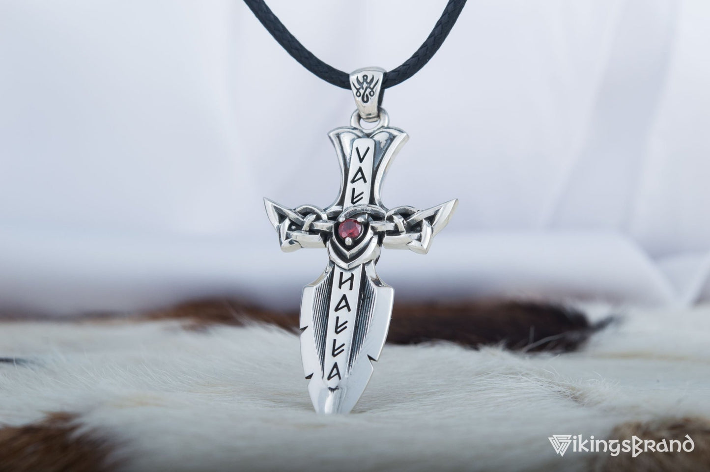 Vikings Norse Sword with Runes and Cubic Zirconia Pendant Sterling Silver Viking Jewelry