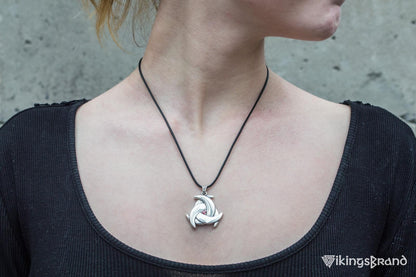 Vikings Odin Horn with Red Cubic Zirconia Pendant Sterling Silver Unique Jewelry