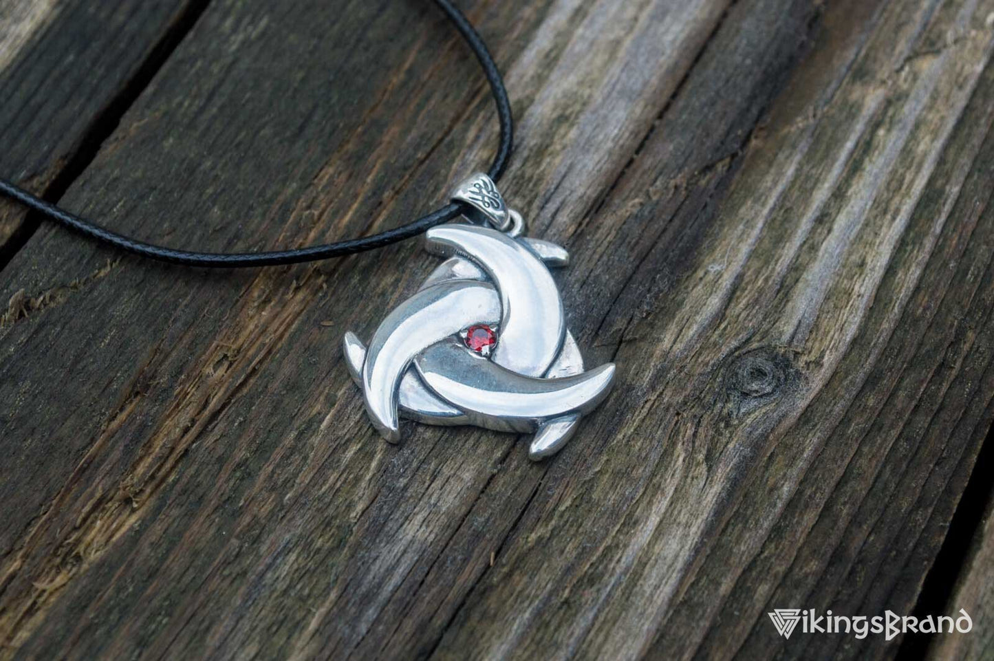 Vikings Odin Horn with Red Cubic Zirconia Pendant Sterling Silver Unique Jewelry