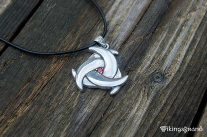 Vikings Odin Horn with Red Cubic Zirconia Pendant Sterling Silver Unique Jewelry