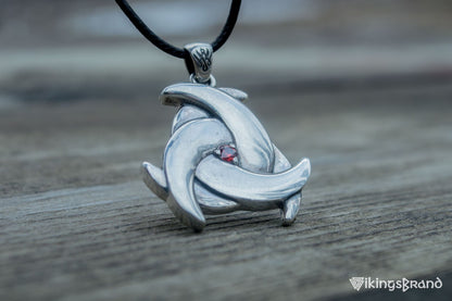 Vikings Odin Horn with Red Cubic Zirconia Pendant Sterling Silver Unique Jewelry