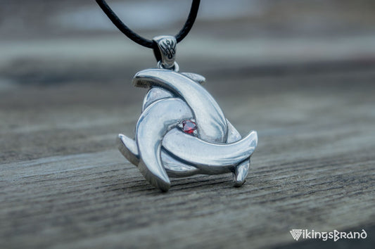Vikings Odin Horn with Red Cubic Zirconia Pendant Sterling Silver Unique Jewelry