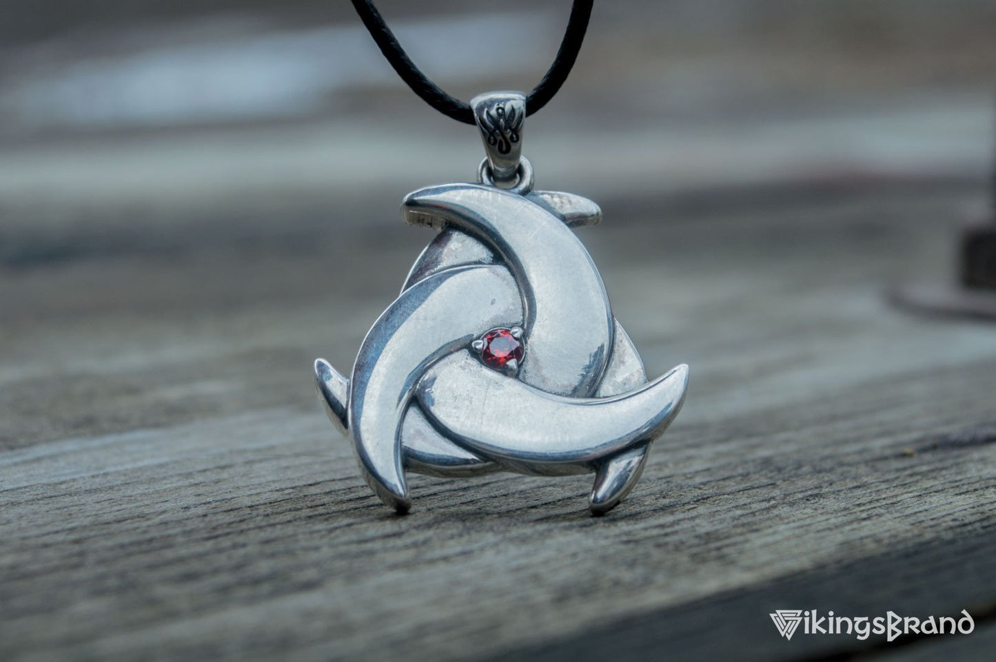 Vikings Odin Horn with Red Cubic Zirconia Pendant Sterling Silver Unique Jewelry