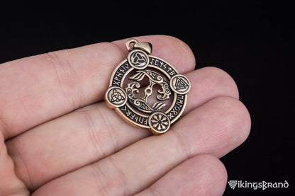 Vikings Odin Raven Pendant with Norse Symbols Bronze Viking Jewelry