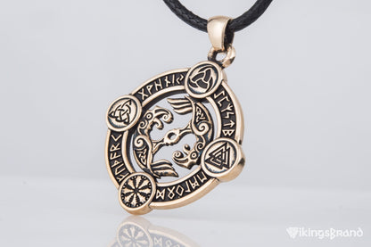 Vikings Odin Raven Pendant with Norse Symbols Bronze Viking Jewelry